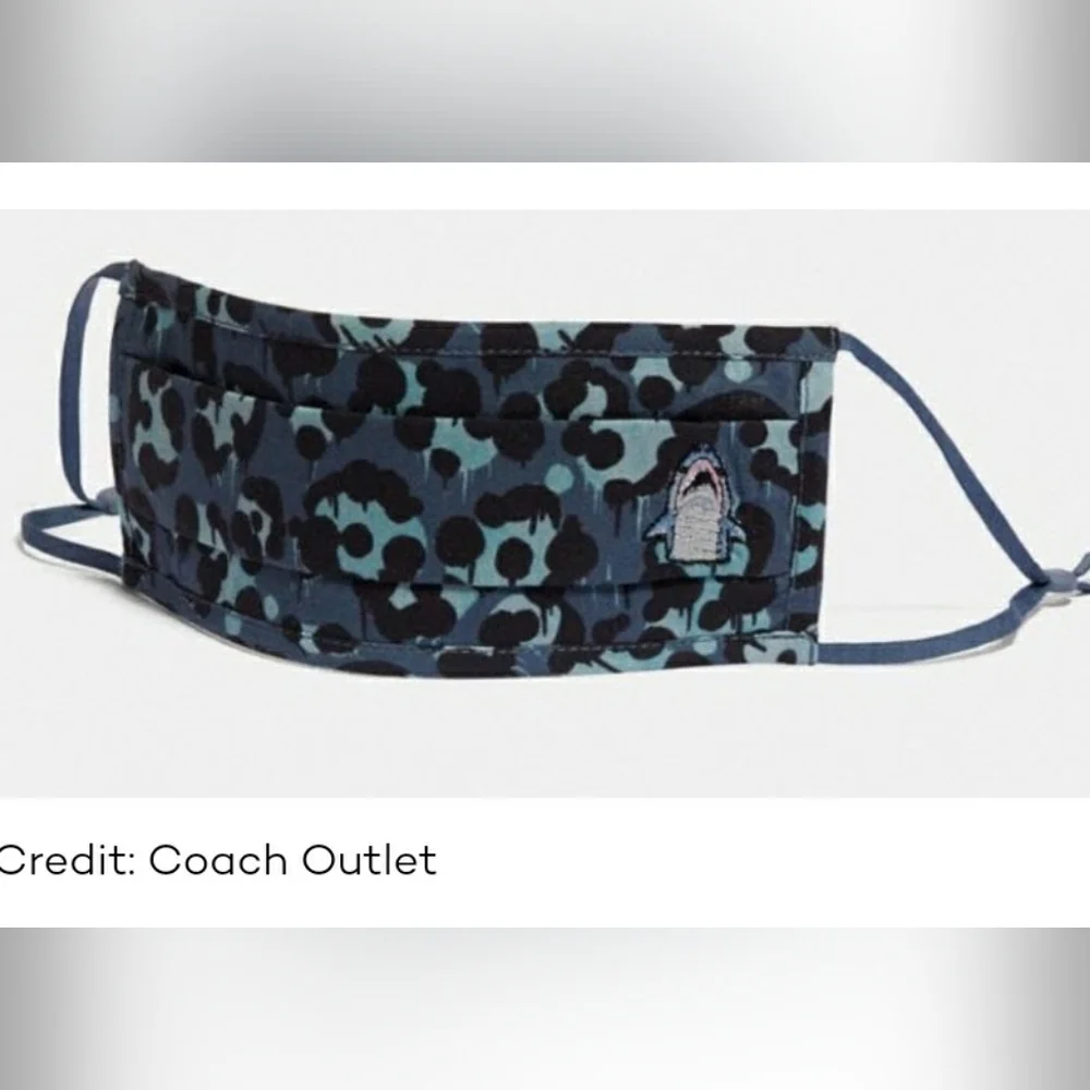NWT Coach Sharky Face Mask in Denim Leopard Print. One size. 100% cotton.